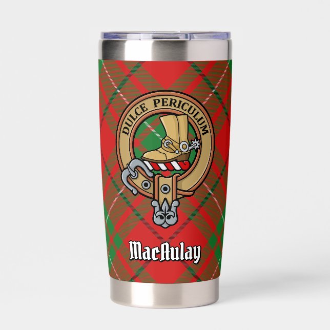 Clan MacAulay Crest over Tartan Insulated Tumbler (Front)