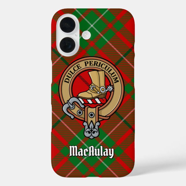 Clan MacAulay Crest over Tartan iPhone Case (Back)