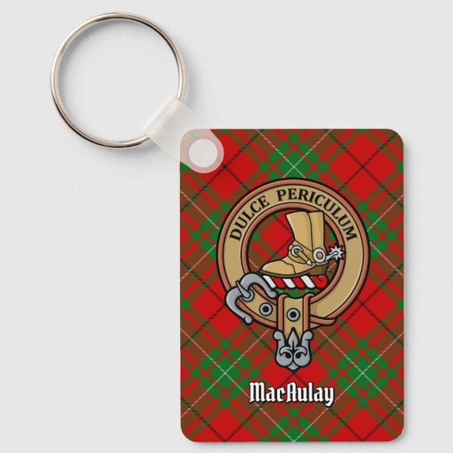 Clan MacAulay Crest over Tartan Keychain (Front)