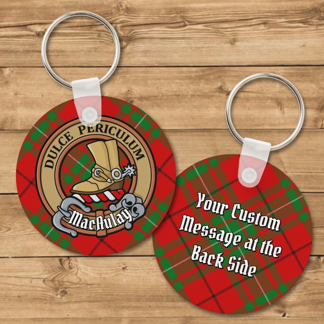 Clan MacAulay Crest over Tartan Keychain (Creator Uploaded)