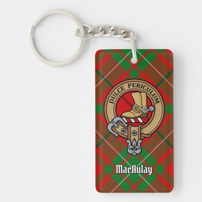 Clan MacAulay Crest over Tartan Keychain (Front)