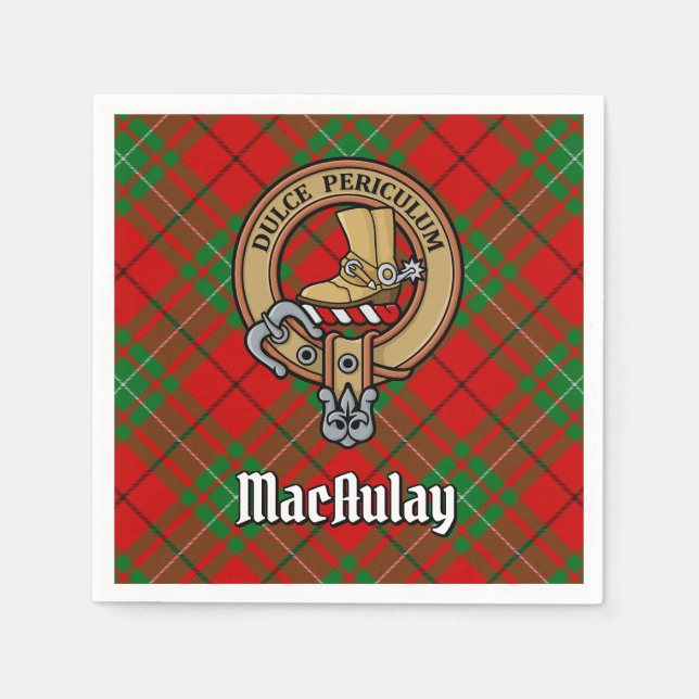 Clan MacAulay Crest over Tartan Napkins (Front)