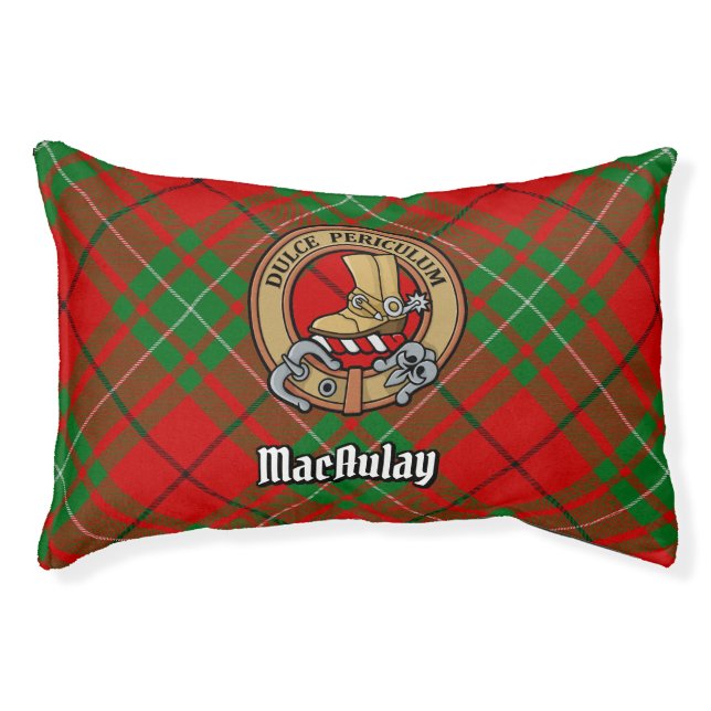 Clan MacAulay Crest over Tartan Pet Bed (Front)
