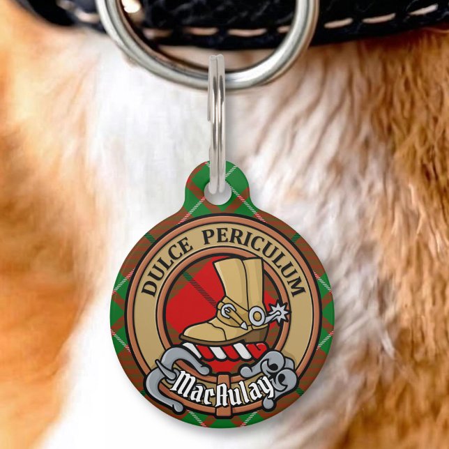 Clan MacAulay Crest over Tartan Pet ID Tag (Creator Uploaded)
