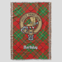 Clan MacAulay Crest over Tartan Throw Blanket