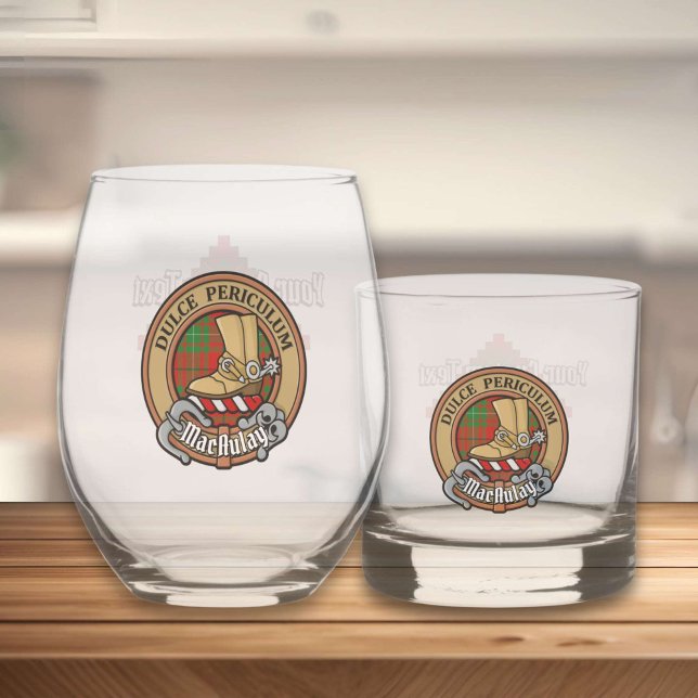 Clan MacAulay Crest over Tartan Whiskey Glass (Creator Uploaded)