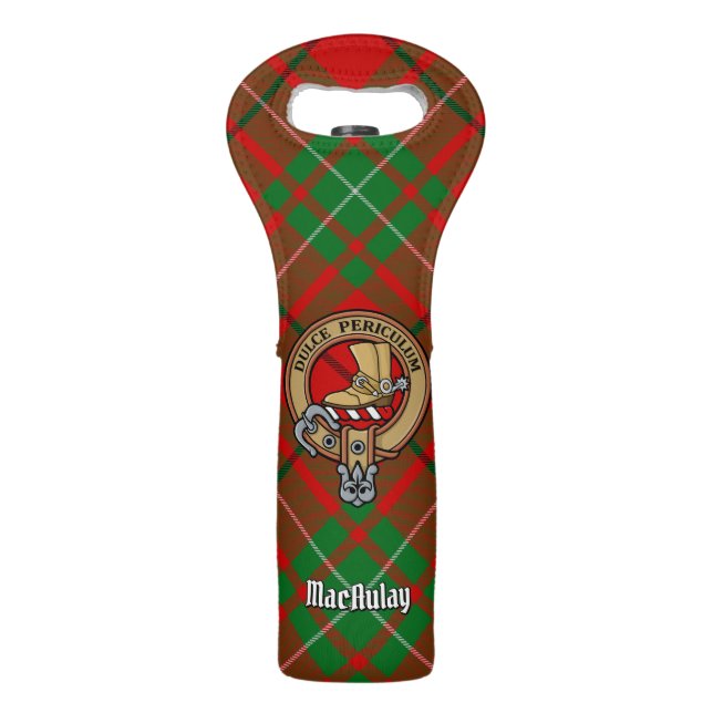 Clan MacAulay Crest over Tartan Wine Bag (Front)