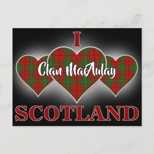 Clan MacAulay I Love Scotland Tartan Heart Postcard