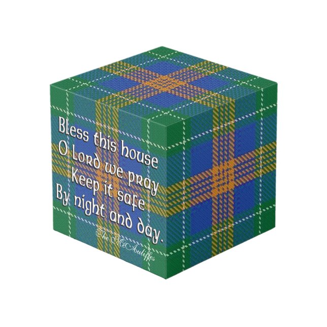 Clan MacAuliffe McAuliffe Tartan House Blessing Cube (Front Angled)