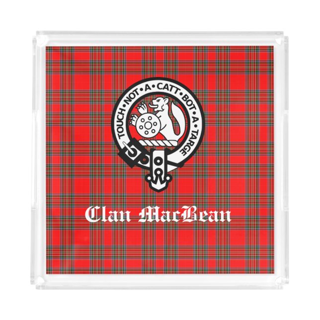 Clan MacBean Crest Badge & Tartan Acrylic Tray (Front)