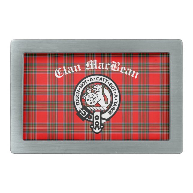 Clan MacBean Crest Badge & Tartan Belt Buckle (Front)