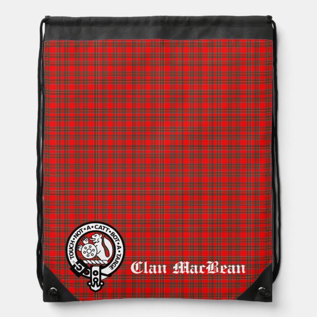 Clan MacBean Crest Badge & Tartan Drawstring Bag (Front)