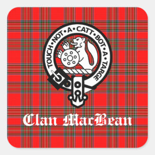Clan MacBean Crest Badge & Tartan Square Sticker