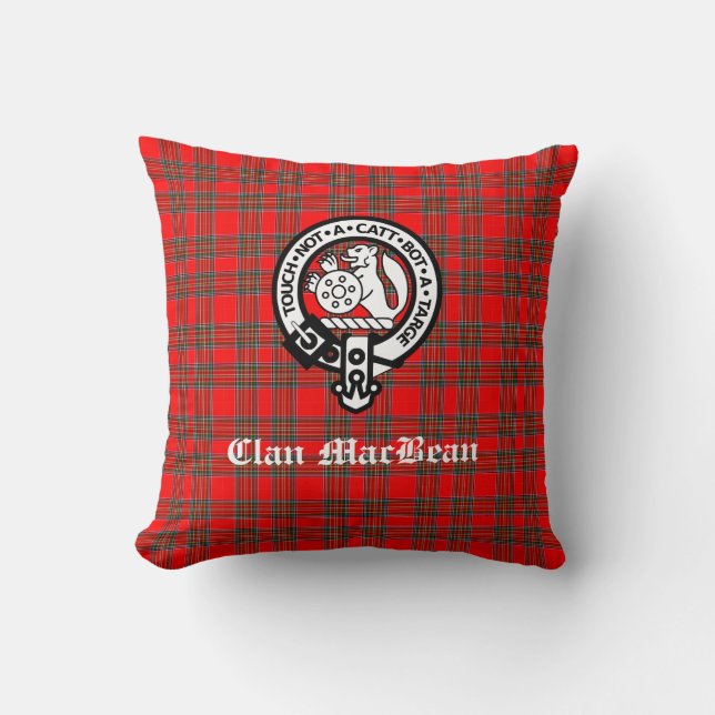 Clan MacBean Crest Badge & Tartan Throw Pillow (Front)