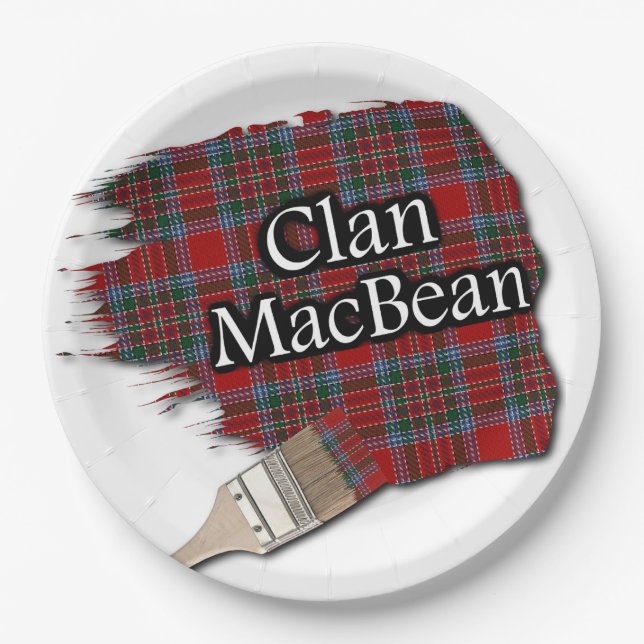 Clan MacBean Scottish Tartan Paint Brush Paper Plates (Front)