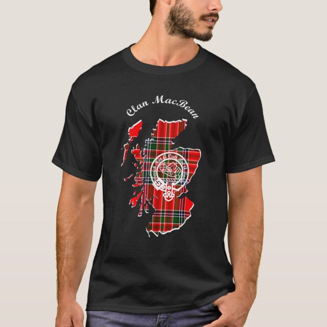 Clan MacBean surname last name Scottish Tartan Map T-Shirt (Front)