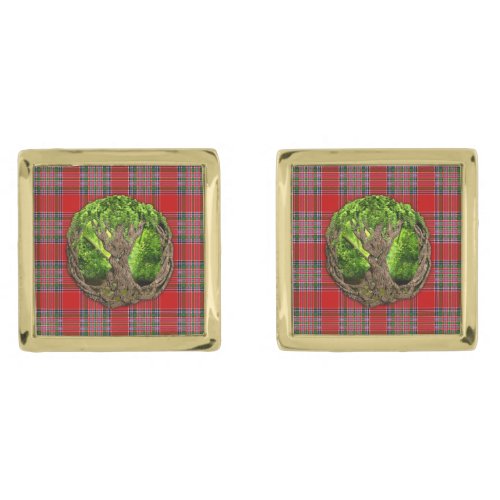 Clan MacBean Tartan And Celtic Tree Of Life Cufflinks