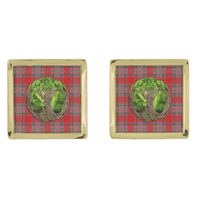 Clan MacBean Tartan And Celtic Tree Of Life Cufflinks (Front)