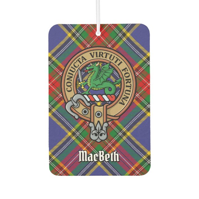 Clan MacBeth Crest over Tartan Air Freshener (Front)