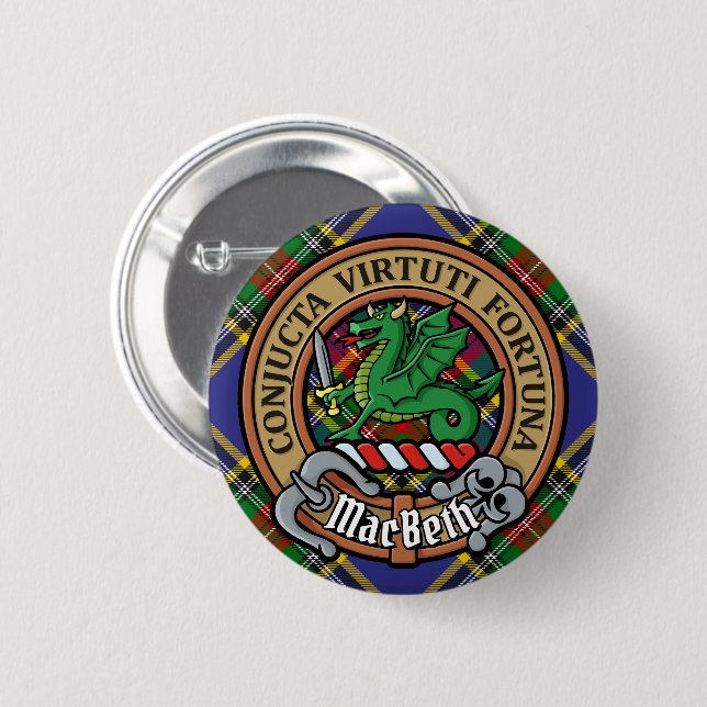 Clan MacBeth Crest over Tartan Button (Front & Back)
