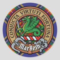 Clan MacBeth Crest over Tartan Classic Round Sticker