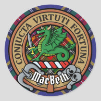 Clan MacBeth Crest over Tartan Classic Round Sticker