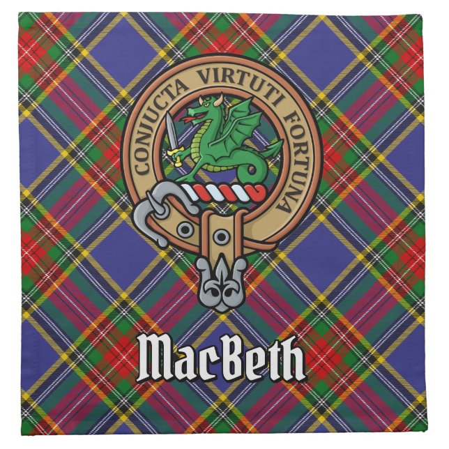 Clan MacBeth Crest over Tartan Cloth Napkin (Front)