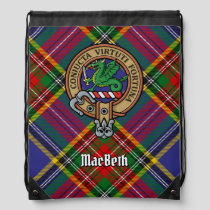 Clan MacBeth Crest over Tartan Drawstring Bag