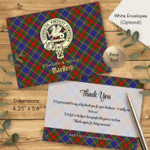 Clan MacBeth Crest over Tartan Foil Invitation Postcard