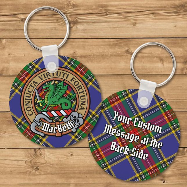 Clan MacBeth Crest over Tartan Keychain (Creator Uploaded)