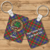 Clan MacBeth Crest over Tartan Keychain