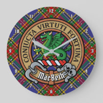 Clan MacBeth Crest over Tartan Large Clock