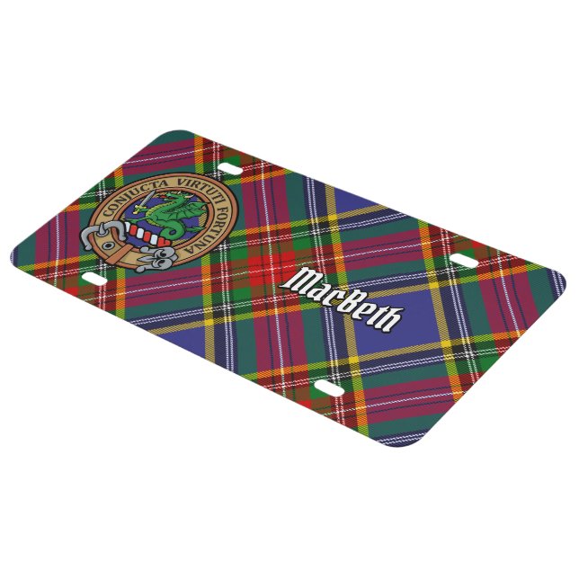Clan MacBeth Crest over Tartan License Plate (Side)
