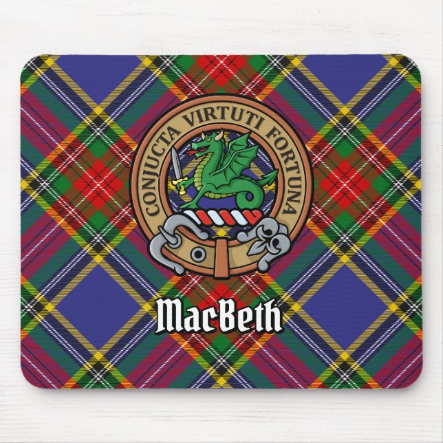 Clan MacBeth Crest over Tartan Mouse Pad (Front)