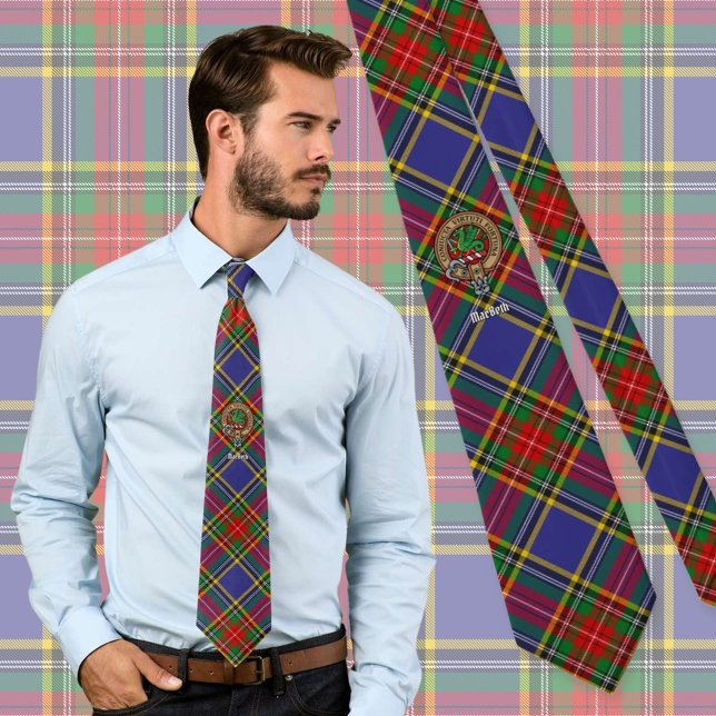 Clan MacBeth Crest over Tartan Neck Tie (Creator Uploaded)