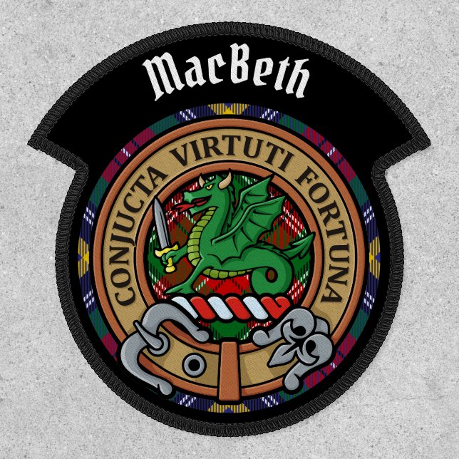 Clan MacBeth Crest over Tartan Patch (Front)