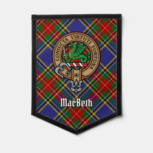 Clan MacBeth Crest over Tartan Pennant (Front)