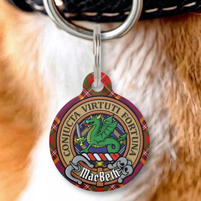 Clan MacBeth Crest over Tartan Pet ID Tag (Creator Uploaded)