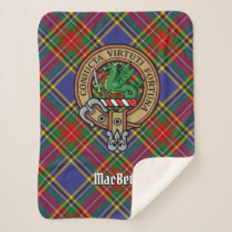 Clan MacBeth Crest over Tartan Sherpa Blanket