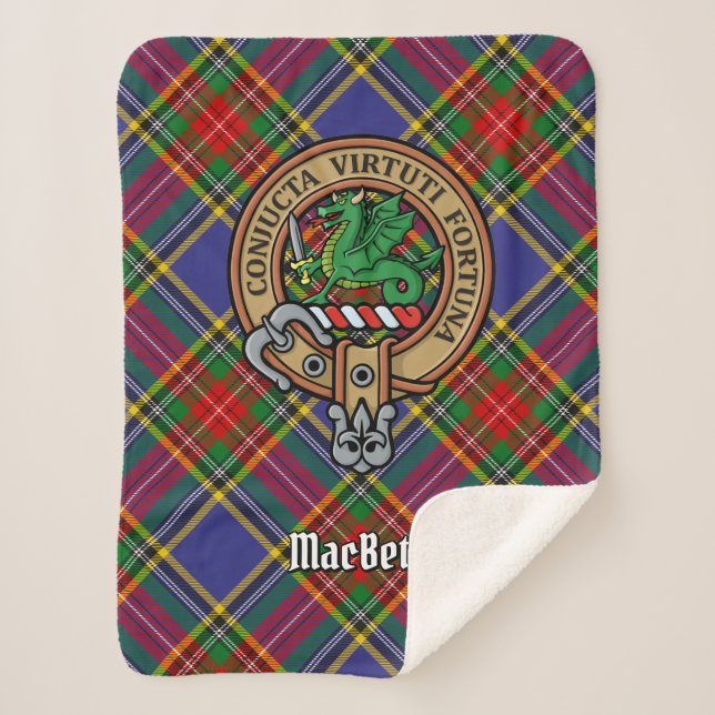 Clan MacBeth Crest over Tartan Sherpa Blanket (Front)