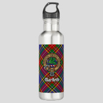 Clan MacBeth Crest over Tartan Stainless Steel Water Bottle