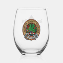 Clan MacBeth Crest over Tartan Stemless Wine Glass