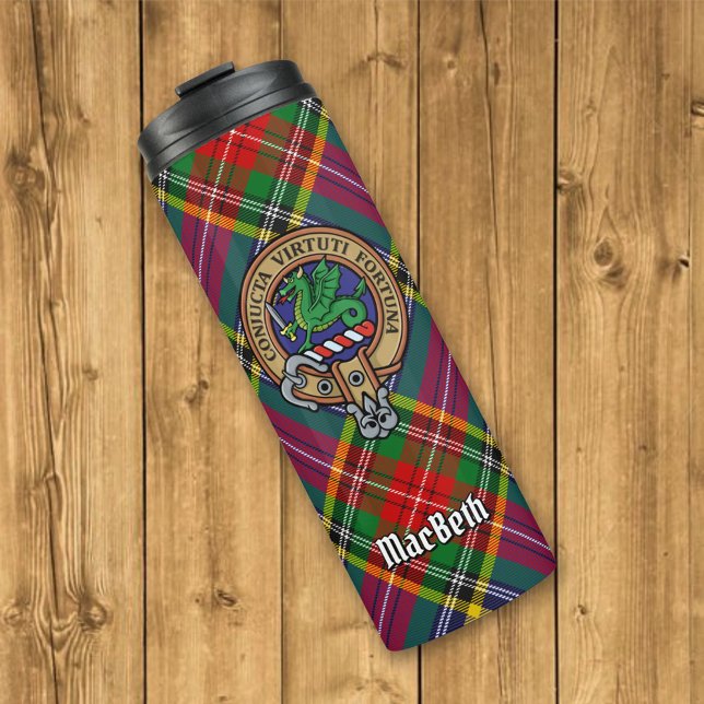 Clan MacBeth Crest over Tartan Thermal Tumbler (Creator Uploaded)