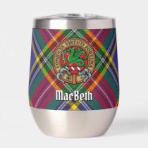 Clan MacBeth Crest over Tartan Thermal Wine Tumbler