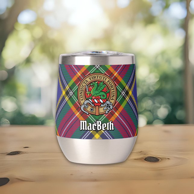 Clan MacBeth Crest over Tartan Thermal Wine Tumbler (Creator Uploaded)