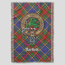 Clan MacBeth Crest over Tartan Throw Blanket