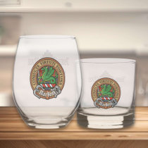 Clan MacBeth Crest over Tartan Whiskey Glass