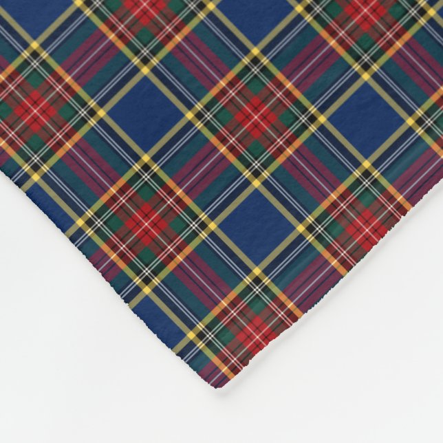 Clan MacBeth Tartan Blue and Red Plaid Fleece Blanket (Corner)