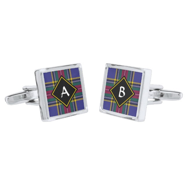 Clan MacBeth Tartan Cufflinks (Angled)