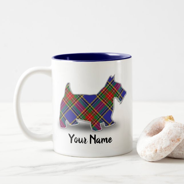 Clan MacBeth Tartan Scottish Terrier Two-Tone Coffee Mug (With Donut)